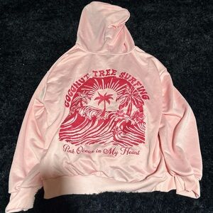 SHEIN Pink Coconut Tree Surfing Hoodie